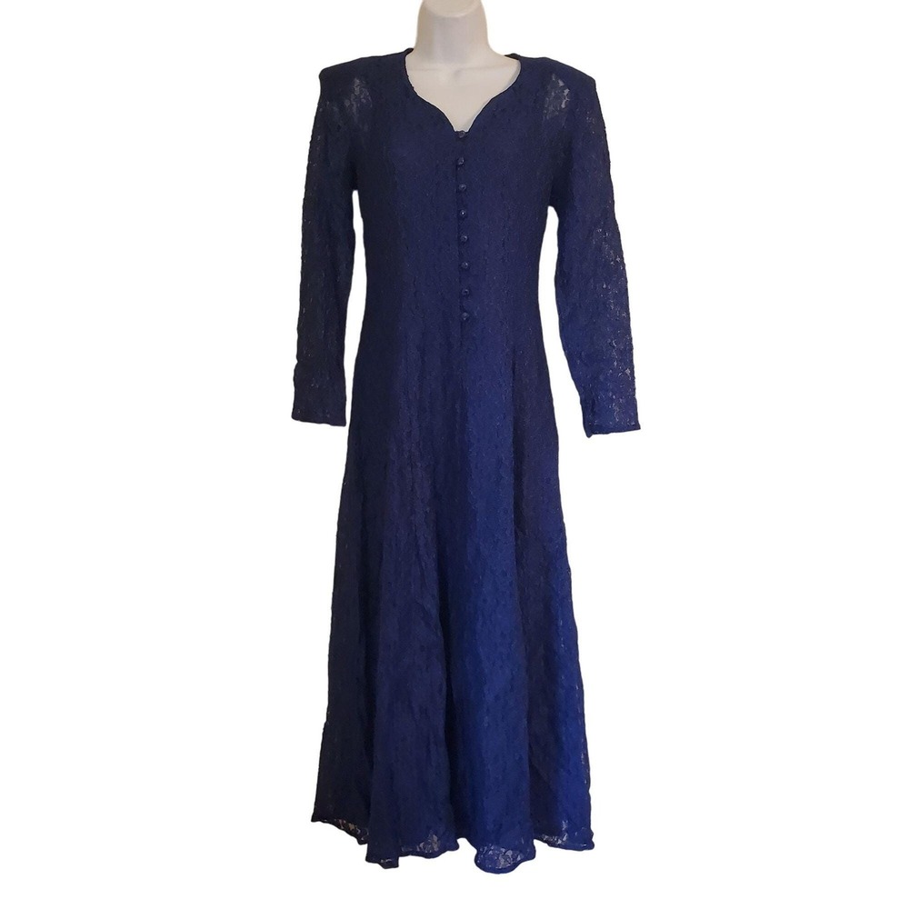 All that Jazz 7 8 Blue Lace Vintage Dress V Neck Formal Whimsygoth Gown Coquette